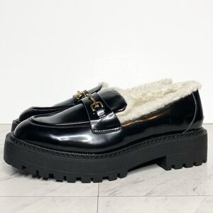 Sam Edelman Laurs Cozy Faux Fur Lug Sole Black Loafer 8 1/2 M